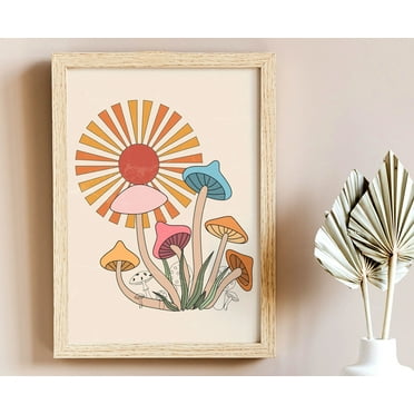 Mushroom Art, 70s Wall Art, Retro 70s Home Decor, Mushroom Decor, Bedroom Wall Art, 60s, Boho Prints, tPainting Art, Dining Room Wall Decor Ideas, Art Deco Frameless 12x16inch