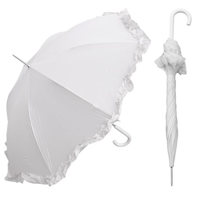 48 in. Auto Open White Parasol Umbrella with Ruffle, 6 Piece