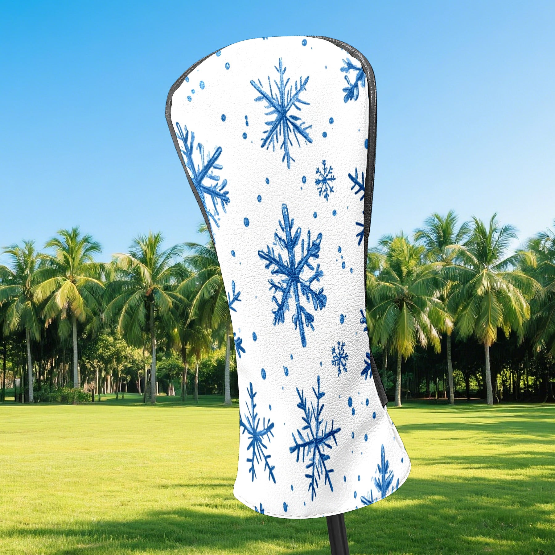 Golf Club Covers PU Leather Waterproof Head Covers for Fairway Woods Hybrids Blue Snowflake Unisex Fits Most Brands