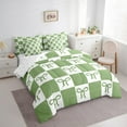 thumbnail image 3 of jejeloiu Cartoon Bow Tie Bedding Comforter Set 7 Pieces,Princess Bowknot Full Bedding Set,Green Geometric Checkered Fitted Sheet Flat Sheet For Teens,Luxury Bedroom Decor Reversible, 3 of 8