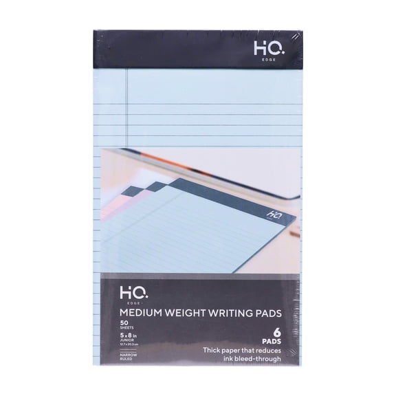HQ Edge Legal Pads, 5 x 8 Inches Writing Pads, Assorted Colors, 50 Sheets Each, 70 GSM Paper, Pack of 6