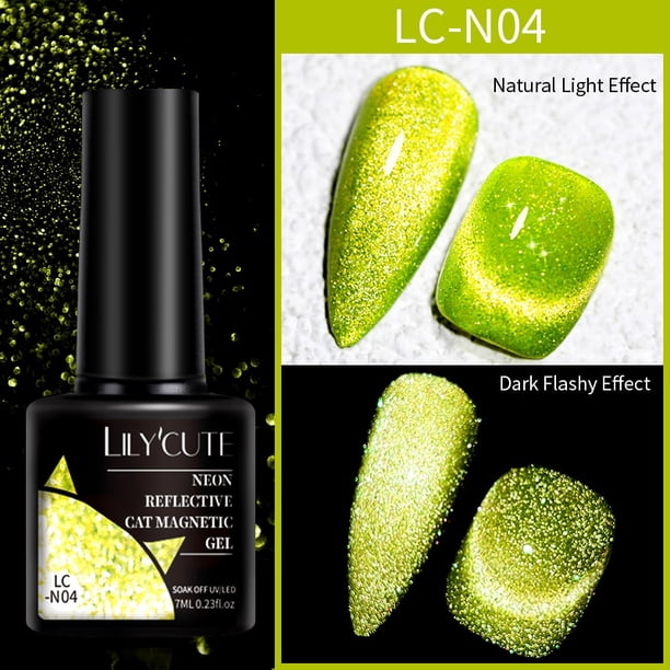 LILYCUTE 7ml brillo reflectante gato Gel magnético verde fluorescente Semi permanente neón brillo Gel esmalte de uñas esmalte de uñas Tan Jianjun unisex