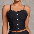 thumbnail image 4 of Erwazi Women Hollow Out Pajama Sets Spaghetti Strap Ruffle Tank Top Elastic Waist Shorts 2 Piece Loungewear Set, 4 of 5