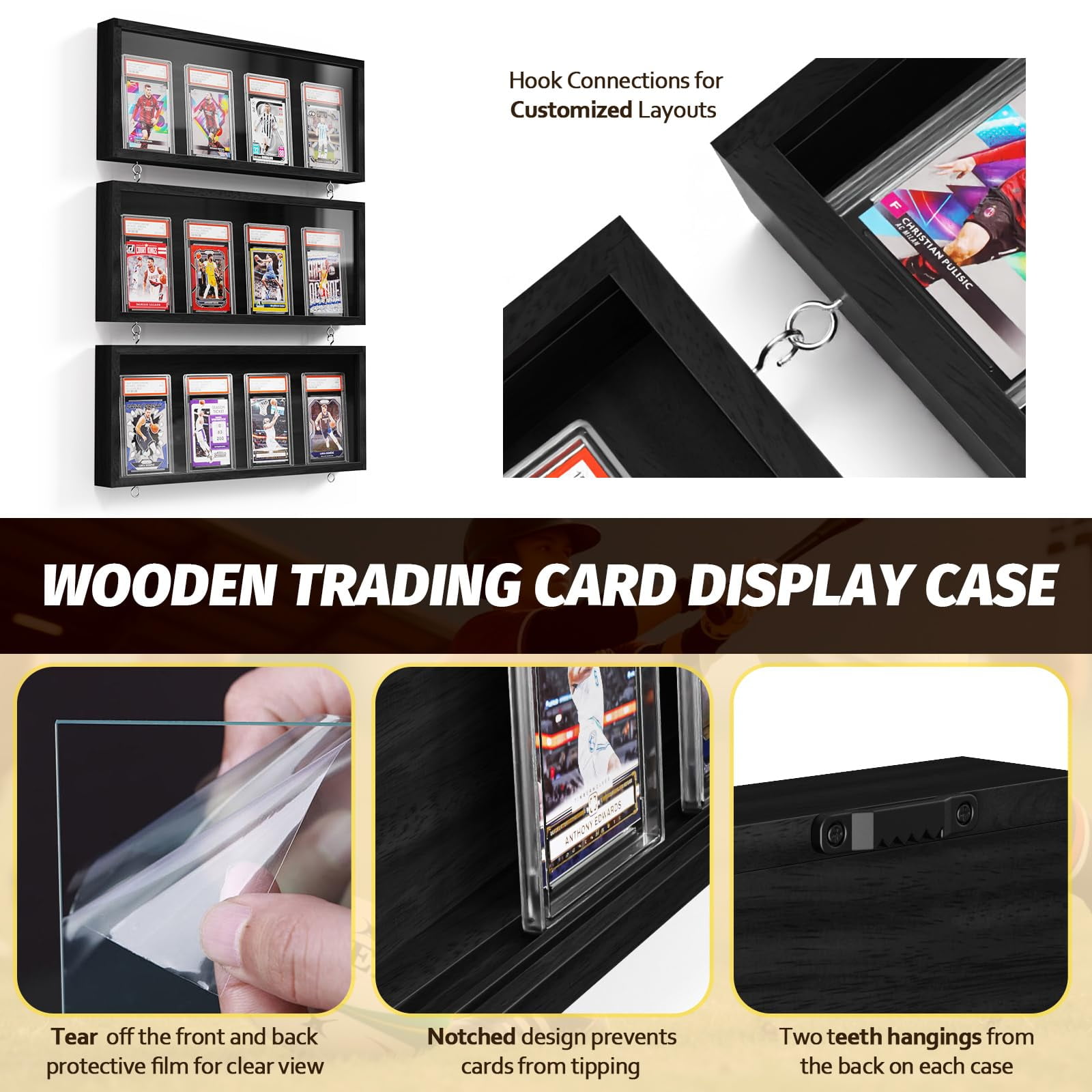 3 Pack Card Display Case, Trading Card Display Frame Wall Mount, Graded  Sports Card Display for Trading Card Collection Black - Walmart.com