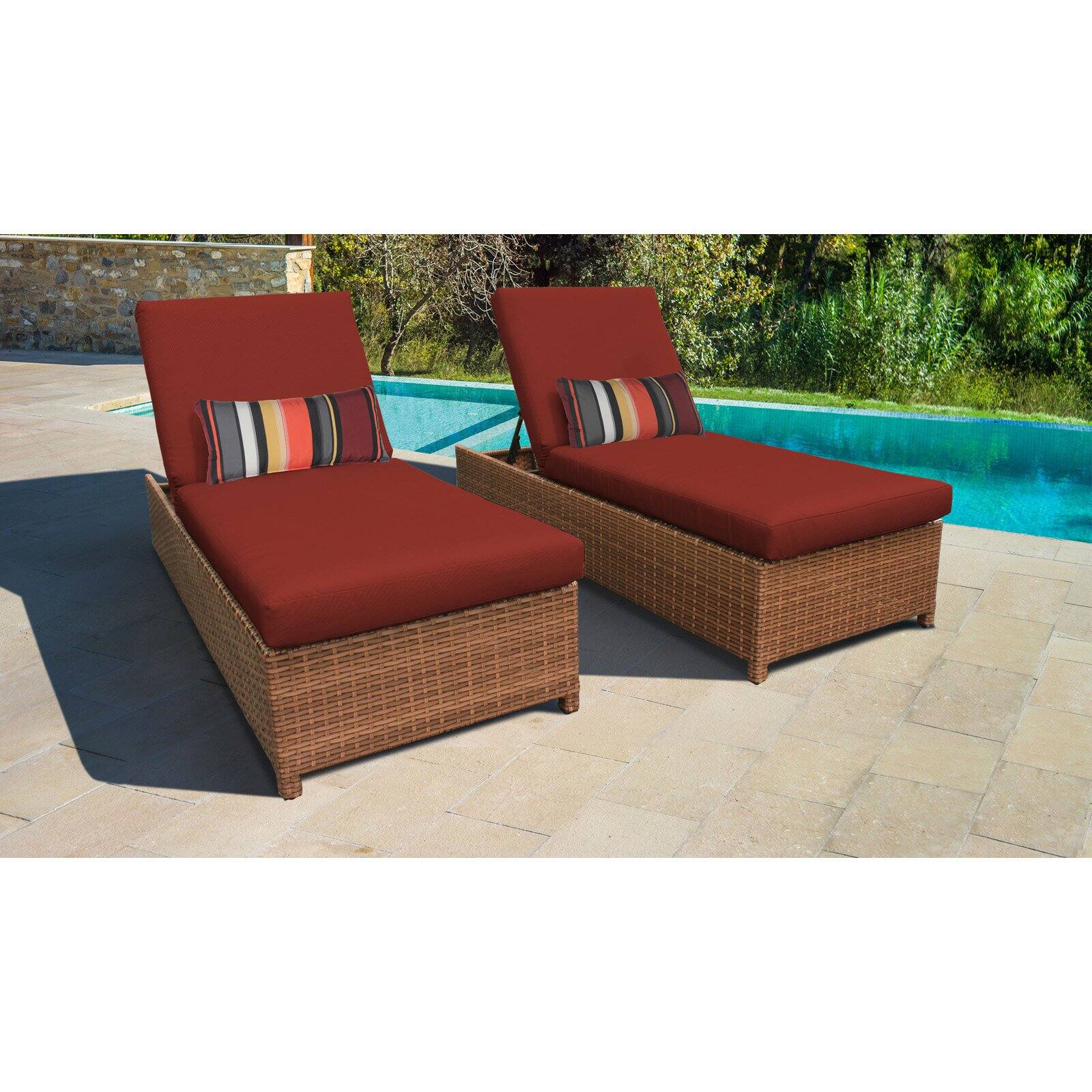 TK Classics Laguna Wheeled Wicker Outdoor Chaise Lounge Chair - Set of 2 - image 3 of 11
