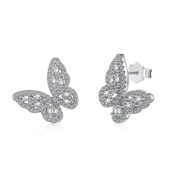 HOOUN 925 Sterling Silver Shiny Zirconia Butterfly Stud Earrings Wedding Party Gifts