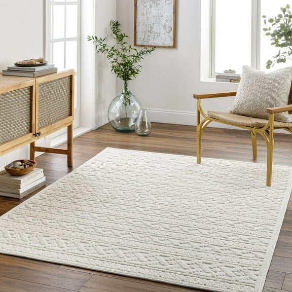 Livabliss Washable Rugs for Living Room, 5x7 Lyna Global White Area Rug, Bedroom Dining Room Home Decor Stain Resistant Carpet (5' x 7'2")