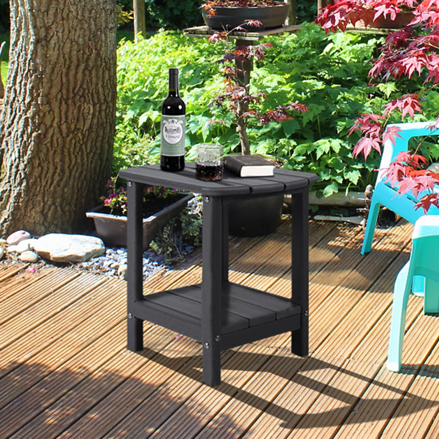 NALONE Adirondack Side Table 16.5" Outdoor Side Table HDPE Plastic Double Adirondack End Table Small Table for Patio (Black) - image 3 of 6