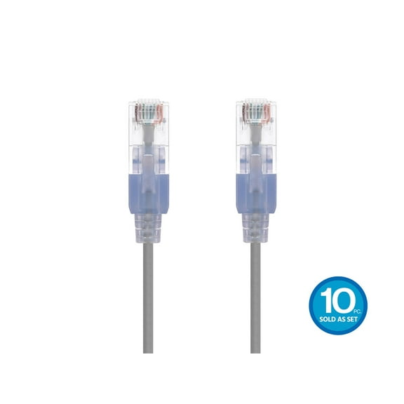 Monoprice 10-Pack SlimRun Cat6A Ethernet Network Patch Cable 3ft Gray 15155