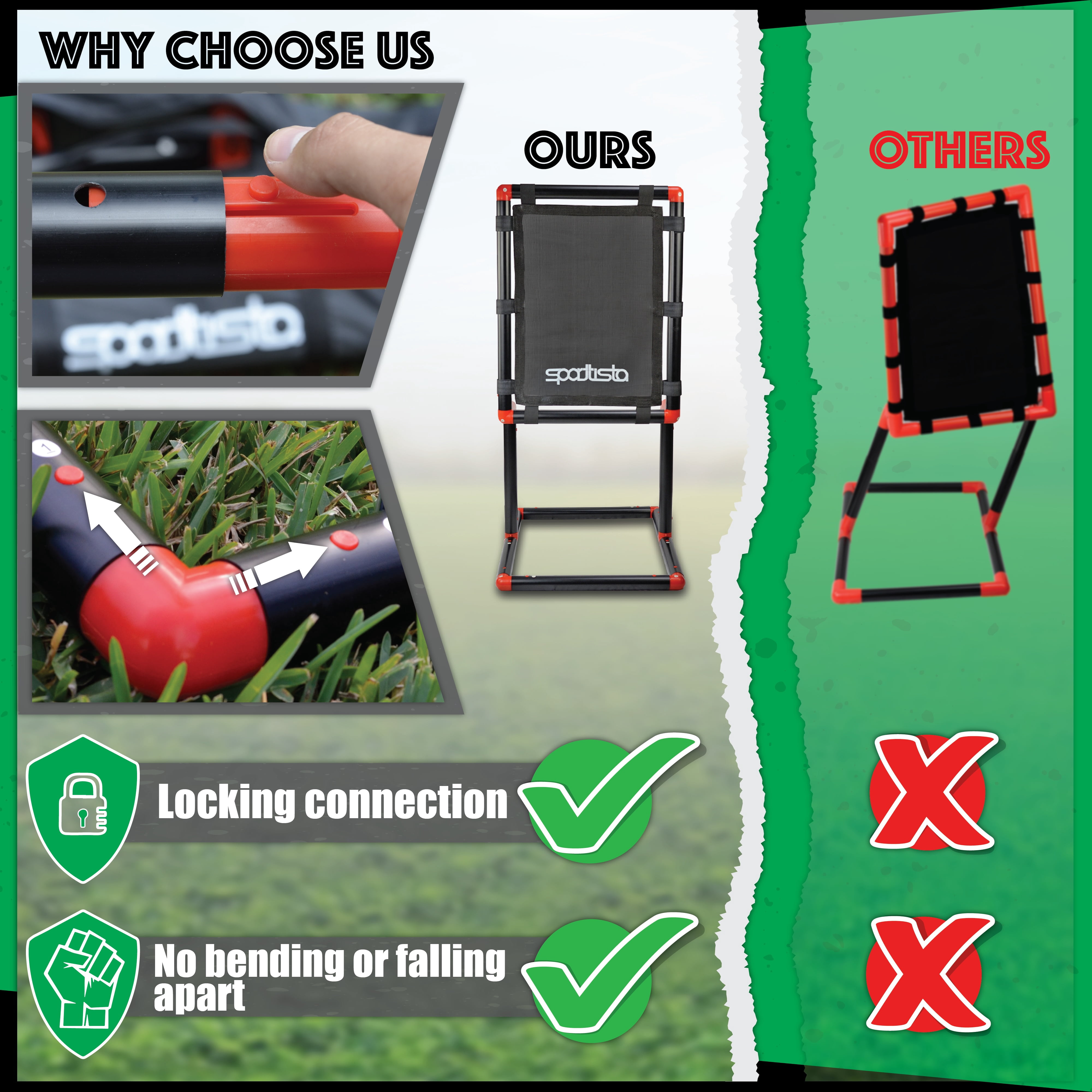 SPORTTISTA Baseball Strike Zone Target, Compatible with Wiffle Ball and Blitzball, Stable and Lock-in Connections with Strong Fabric Target (Small 26" x 20")
