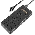 thumbnail image 1 of Regleta de protección contra sobretensiones grande 20A/15A con puertos USB (4A+2C), resistente calibre 12/14 6.5 pies, protección contra sobretensiones de 4000 julios, 25 salidas de CA espaciadas, par, 1 of 5