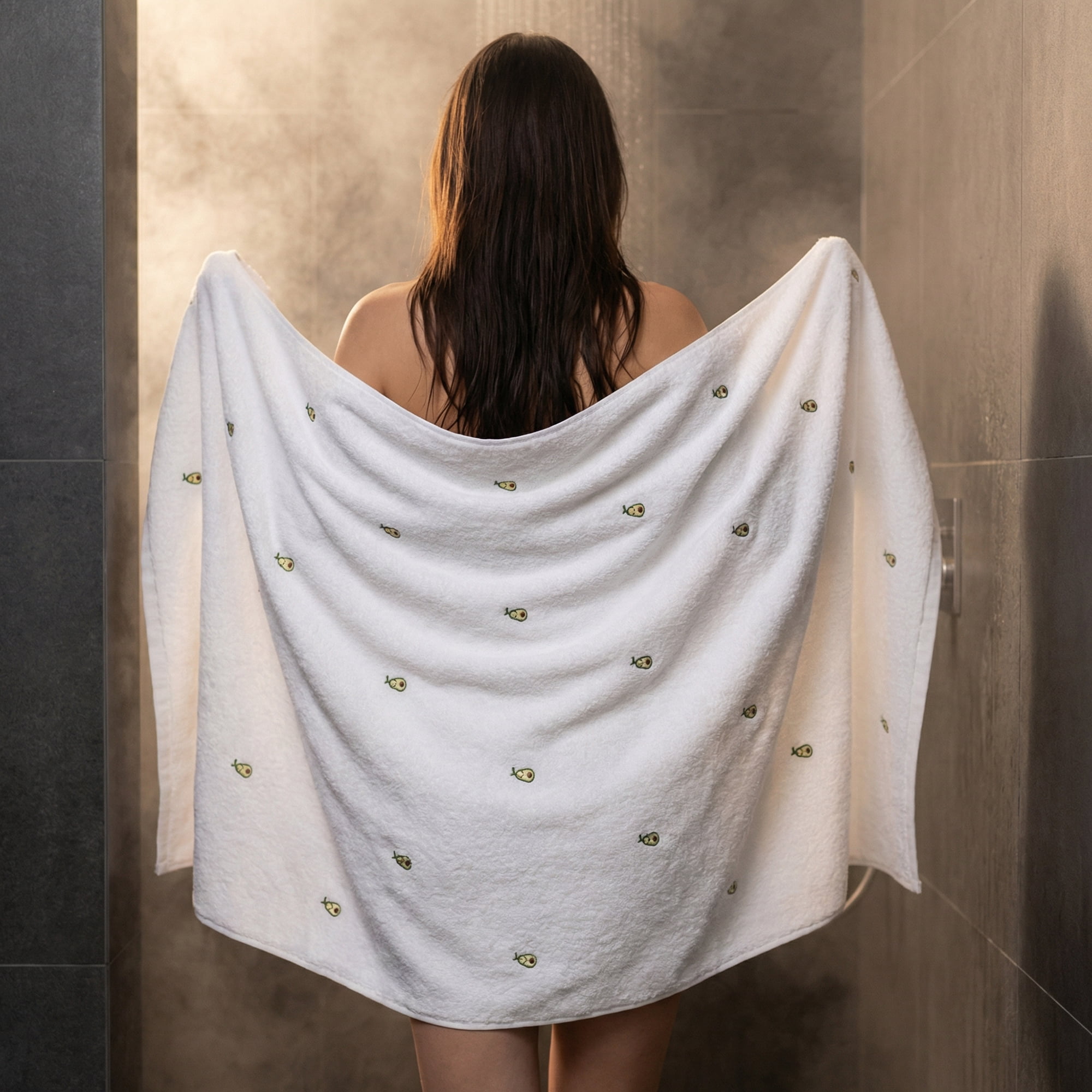 Unique Bargains Absorbent Cotton Bath Towel 2 Pack Avocado White/Banana Yellow 55"x28"