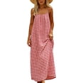 thumbnail image 3 of NSLGXD Plus Size Summer Dresses for Women Cotton Linen Plaid Sleeveless Sundress Casual Backless Vacation Beach Maxi Dresses Red Dress,Size S-3XL, 3 of 9