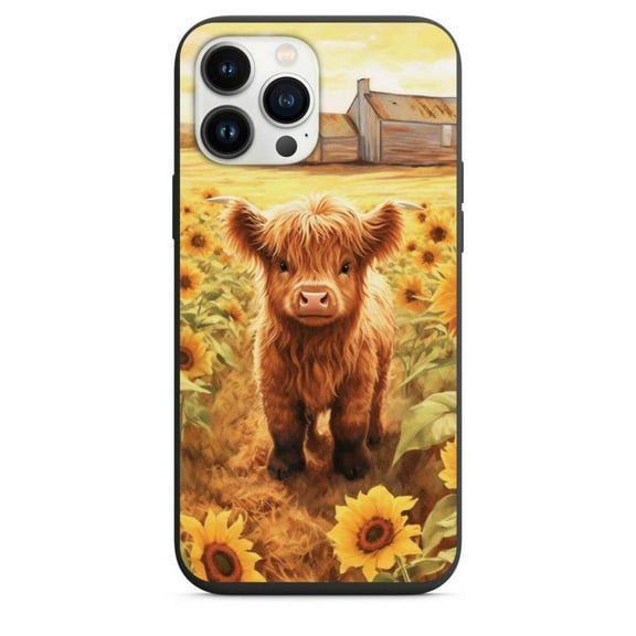 Highland Cow in Sunflower Field Pattern Phone Case for Various iPhone & Samsung Models, Multi-color