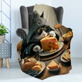 thumbnail image 3 of Ambesonne Cat Fleece Throw Blanket Kitty Having Feast with Cheese 50"x60" Marigold and Charcoal Grey, 3 of 5