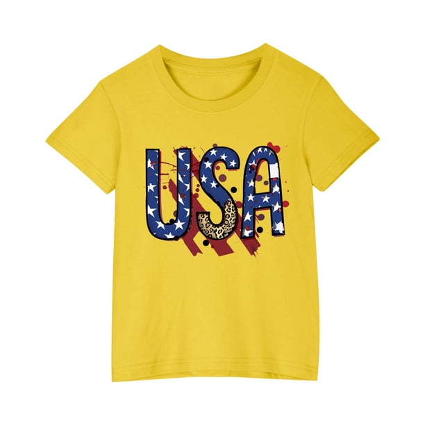 Vestido Corto de Verano Niños Niños Niñas Camiseta de Algodón Cuello Redondo Lindo Día de la Independencia Imprimir Top