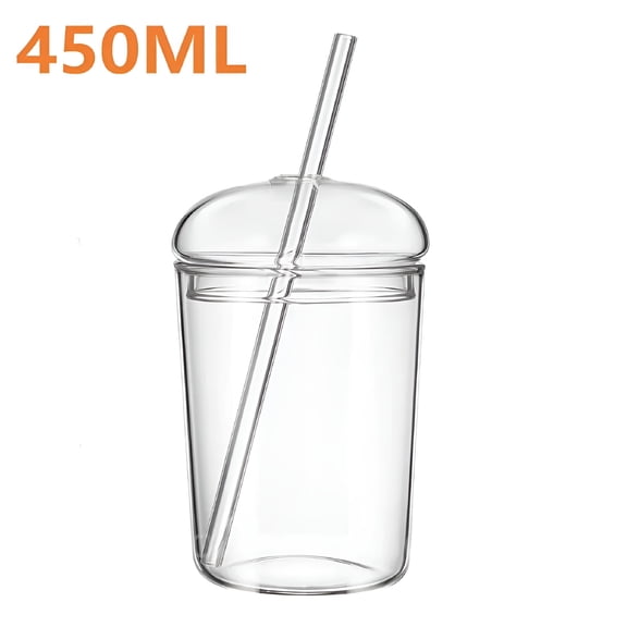 ACDANC 2026 New Glass Cup with Lid and Straw,Transparent Bubble Teacup,Coffee Mug,Beer Can Cups,Drinking Glasses with Glass Straw,Iced Coffee,450Ml,Transparent
