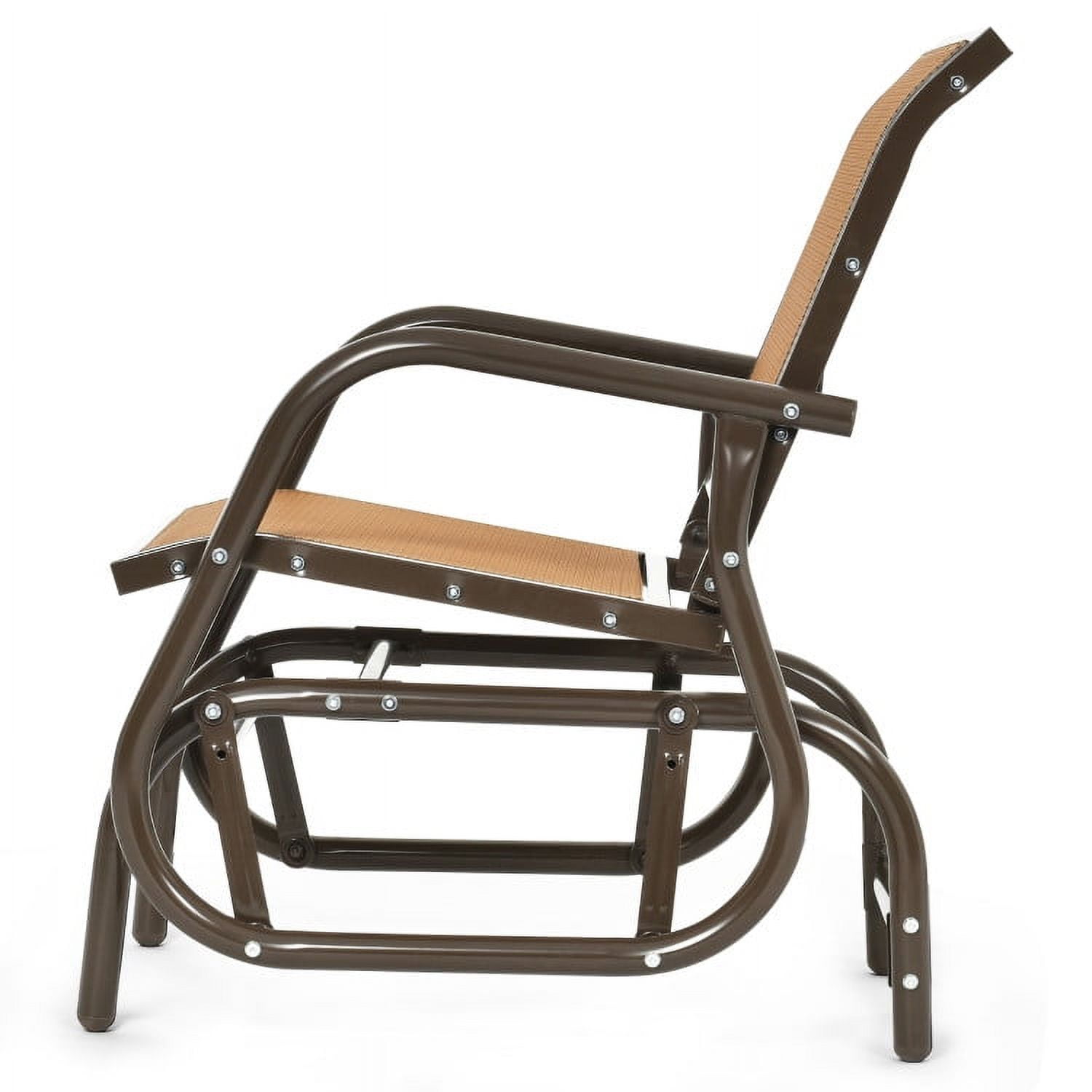 Spaco Outdoor Single Swing Glider Rocking Chair with Armrest-Brown, Outdoor Glider Rocking Chair Cushion Lawn for Porch,Backyard,Indoor and Garden, Brown