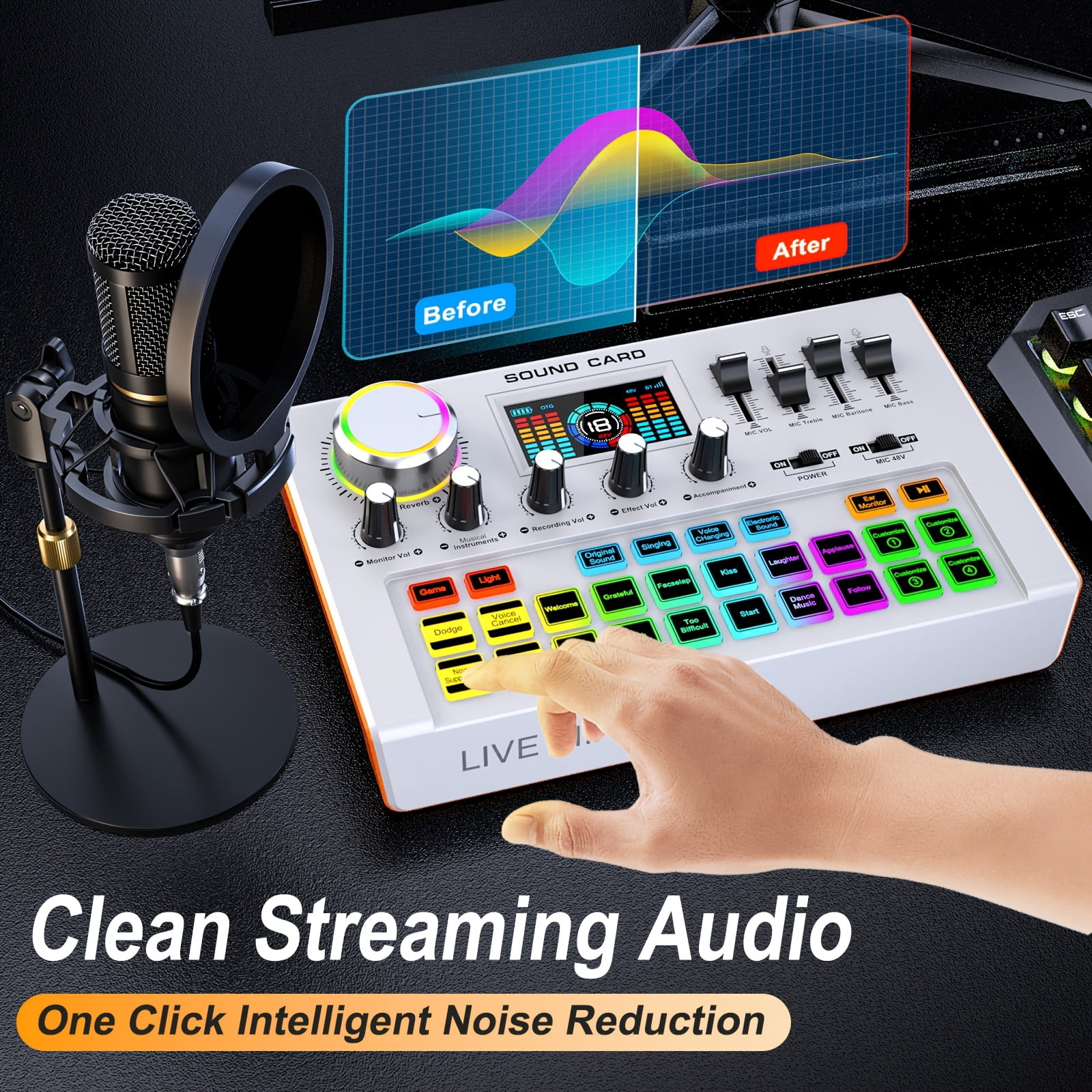 Tenlamp Y300 BM800 Live Sound Card Microphone Combo - Universal for Phone Computer Streaming Karaoke Recording