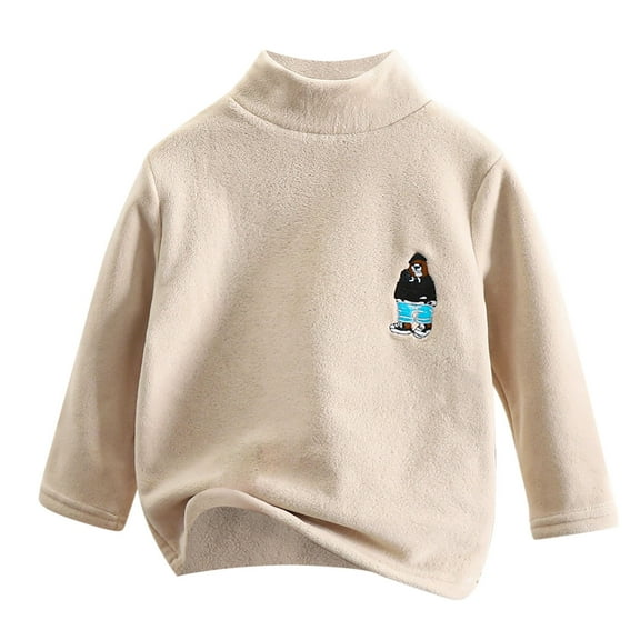 Atogsazn Baby Boys Fuzzy Shirts Toddler Printed Fleece Long Sleeve Pullover Tops Fall Winter Clothes Blouses 2-3 Years Beige