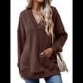 thumbnail image 2 of Sudadera con Capucha para Mujer, Cuello en V, para Invierno y Otoño. Color Café XXL, 2 of 8