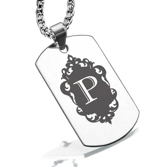 Stainless Steel Alphabet Letter P initial Dog Tag Pendant Necklace