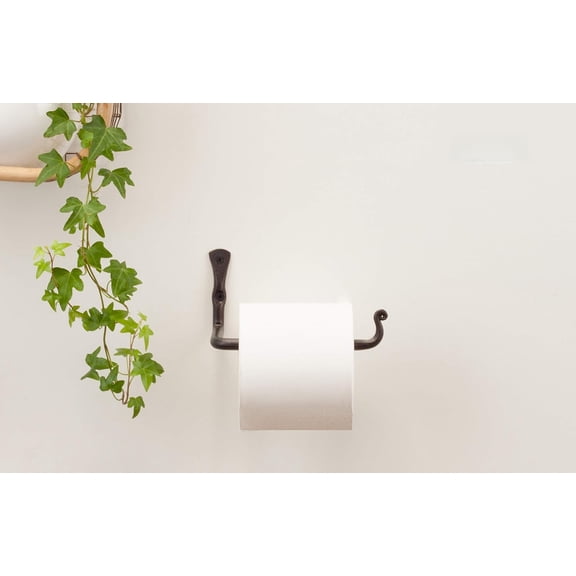 Matte Black Wrought Iron Wall-Mounted Toilet Paper Holder - Handcrafted Rustic Farmhouse Decor