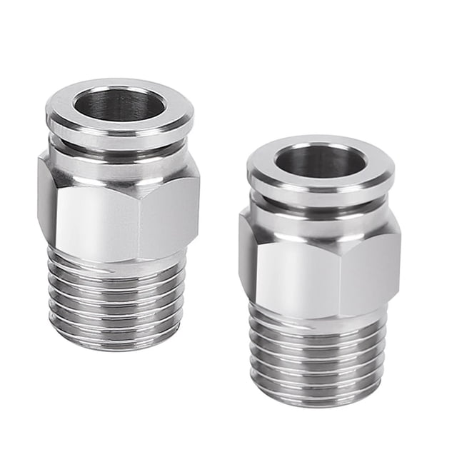 2pcs PC 304 Acoplamiento neumático de hilo externo de acero inoxidable 1/8 "1/4" 3/8 "1/2" BSP Conector de manguera de tráquea de hilo externo