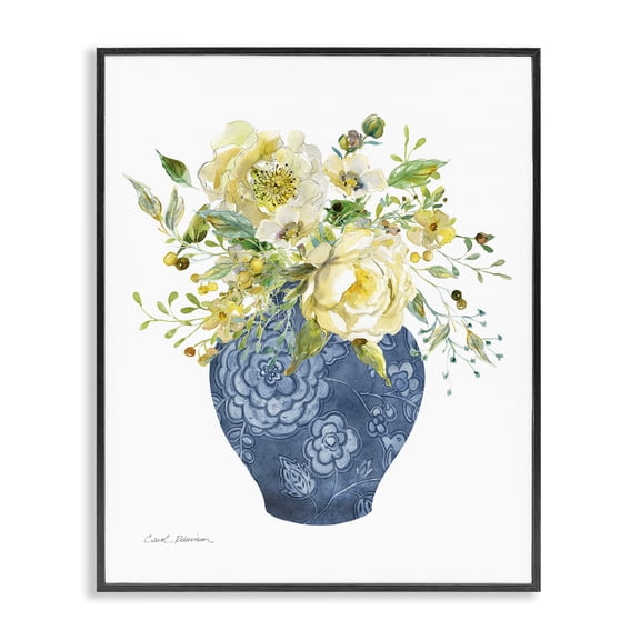 Stupell Industries Traditional Sunny Chinoiserie Yellow Florals Black Framed Giclee Art, 11 x 14, by Carol Robinson