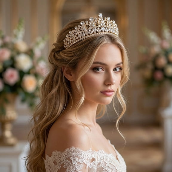 MIALLO Vintage Gold Bridal Tiara, Sparkling Rhinestone Princess Crown for Wedding Prom Pageant and Birthday Party