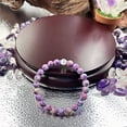 thumbnail image 4 of Pulsera de cuentas de piedra natural, morada y turquesa, elástica y extensible, con grano gris Pulsera elástica de yoga, 4 of 6