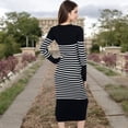 thumbnail image 5 of Women's Striped Knit Midi Dress with Long Sleeves and Ribbed Texture - Small, Black, 5 of 7