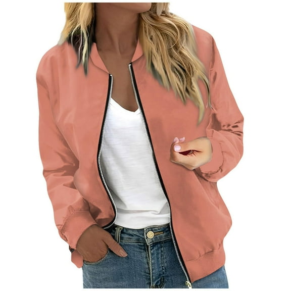 Women's Lightweight Baseball Jacket Long Sleeve Zip Up Casual Outerwear Coat Stylish Comfortable Spring Fall Windbreaker with Pockets