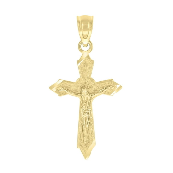 10kt Real Yellow Gold Diamond-Cut Unisex Cross Crucifix Religious Charm Pendant