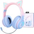 thumbnail image 1 of Auriculares Bluetooth con orejas de gato para niñas, plegables, con cable, micrófono y conector de 3,5 mm, diadema ajustable, inalámbricos para tableta/PC, color rosa, 1 of 1