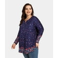 thumbnail image 3 of TIYOMI Plus Size 5X Long Sleeve Tunic Tops For Women Navy Blue Floral Henley V Neck Flower Pullover Swing Flowy Tops Babydoll Casual Tunics Fall Shirts 5XL 26W 28W, 3 of 7