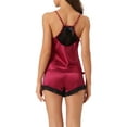 thumbnail image 3 of Conjunto de pijamas de satén para mujer INSPIRE CHIC, camisón sin mangas con tirantes tipo racerback y pantalones cortos con encaje, conjuntos de lounge de seda L rojo, 3 of 6