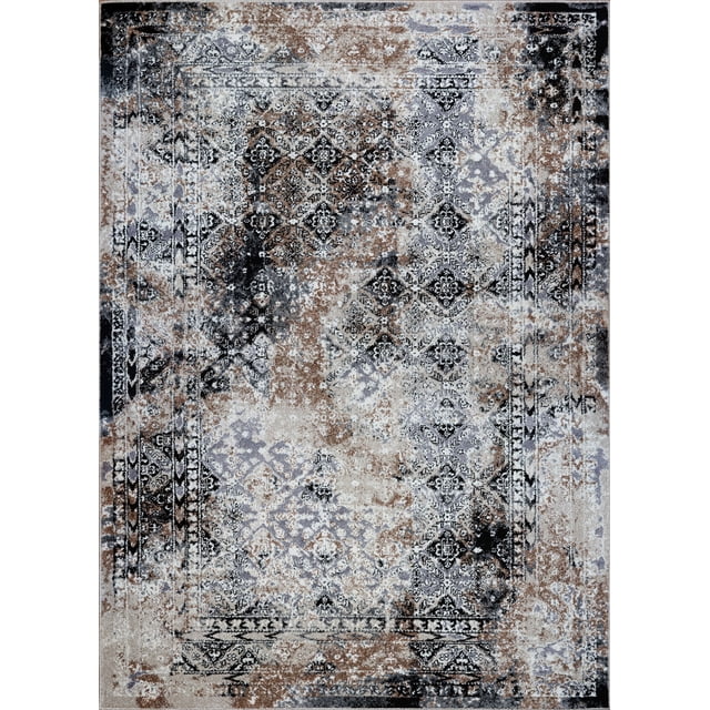 Ladole Rugs Everest Collection Tayrona Abstract Contemporary Style Smooth Area Rug Carpet for Dining Room, Bedroom, Living Room in Black-Grey, 7x10(6'5" x 9'5", 200cm x 290cm)