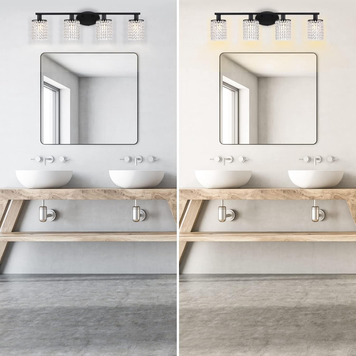Modern Black Crystal 4-Light Vanity Light, Stylish Home Decor Wall Sconce for Bathroom