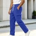 thumbnail image 6 of SeCaotees Multi‑Pocket Straight Leg Cargo Pants for Men Drawstring Waist Relaxed Fit Lightweight Fabric Urban Daily Casual Trousers Blue,L, 6 of 9