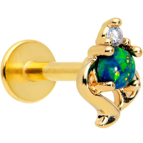 Body Candy Womens 16G PVD 316L Steel Blue Synthetic Opal Labret Monroe Lip Ring Tragus Cartilage Stud 1/4"