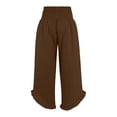 thumbnail image 3 of QHFBli Womens Wide Leg Linen Pants Smocked Elastic Waist Ruffle Hem Palazzo Pants Summer Loose Comfy Beach Pants with Pockets, 3 of 5