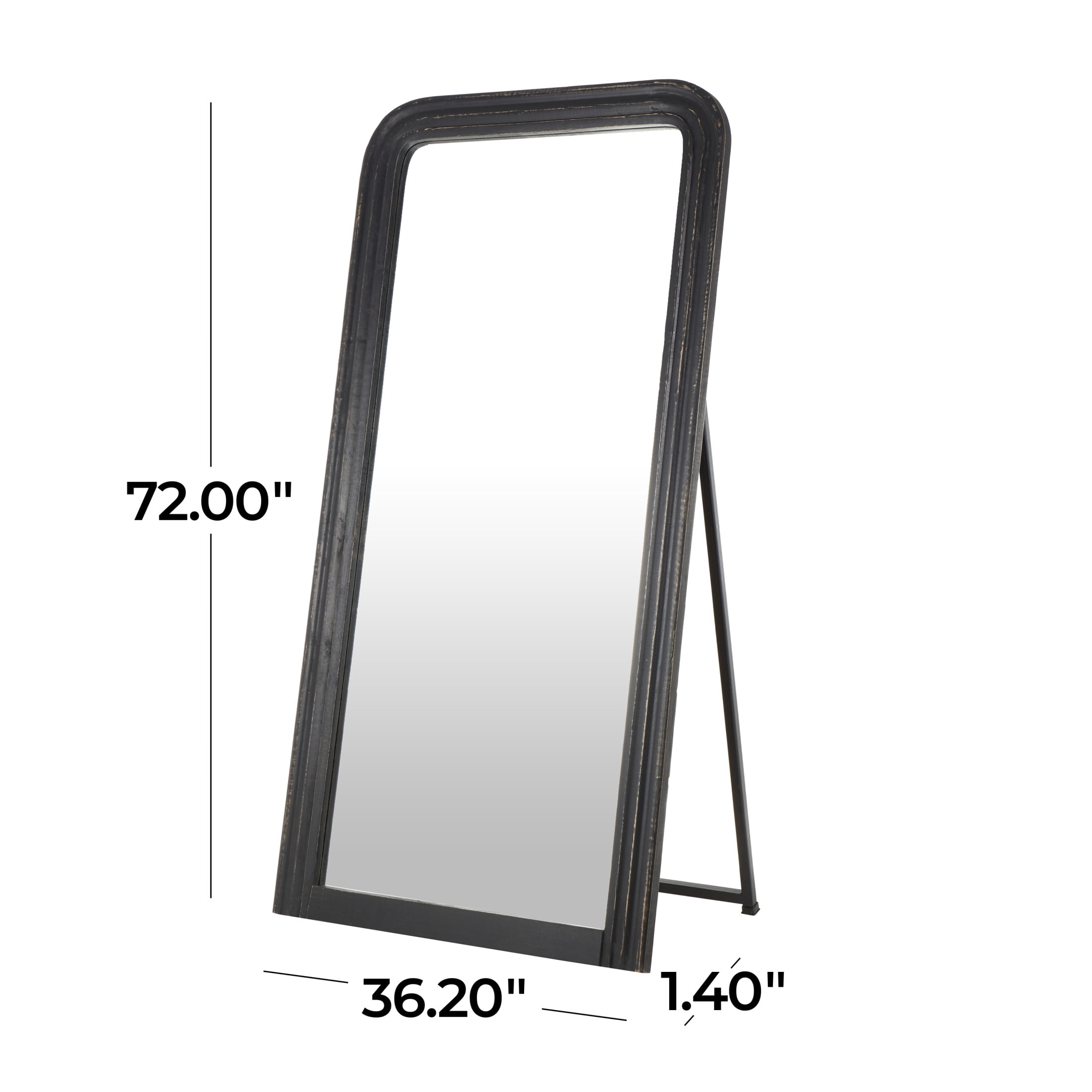 DecMode 36" x 72" Black Mango Wood Distressed Floor Mirror with Carved Grooves