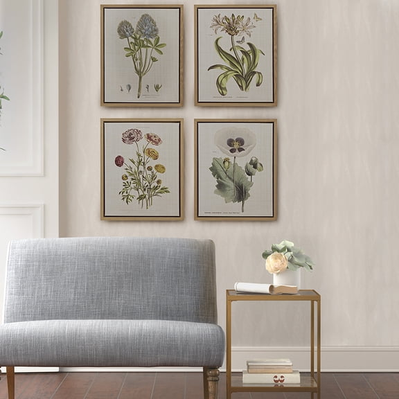 Wall Art 4-piece Botanical Illustration Framed Canvas Wall Art Set,Wall Decals