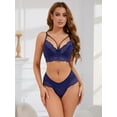 thumbnail image 4 of Unique Bargains Women's 3pcs Cross Straps Bralette and Panty Sets Lingerie Sets C 34 Blue, 4 of 6