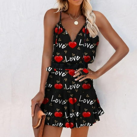 

fnhpitd Women Casual Print V-Neck Sleeveless Sling Dress