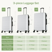 Nextay 3-Piece Luggage Sets, Hard Shell Suitcases with Spinner Wheels, Lightweight Rolling Suitcase Sets with TSA Lock, White (20/24/28 Inch)
