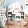 thumbnail image 3 of Furnibear Tri-Folding Vanity Children Dressing Table Set with Storage, White, 3 of 11