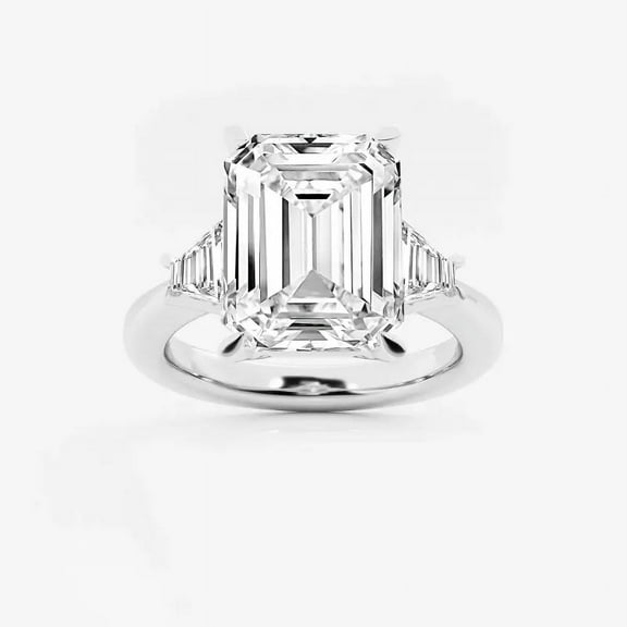Cloud Jewel Emerald Cut 2 Ct Lab Created Diamond Anniversary Rings - 14K White Gold Over Wedding Ring for Wife - Engagement 3 Stone Ring for Women's - Wedding Proposal Rings for Girlfriend