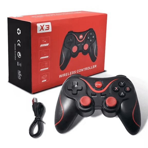 X3 updated t3 Controller Joystick Wireless Bluetooth 3.0 Android Playing Remote Control for phone PC Tablet TV Box - (Color: Black red)
